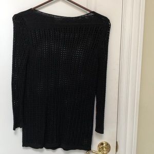 Ann Taylor black woven-fish net sweater in Black.